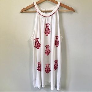 Ann Taylor LOFT Red & White Embroidered Sleeveless Blouse, Size M